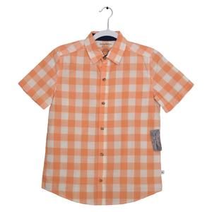 Tommy Bahama Shirt Boys Orange White Flannel Button Up Long Sleeve L 10/12 NWT